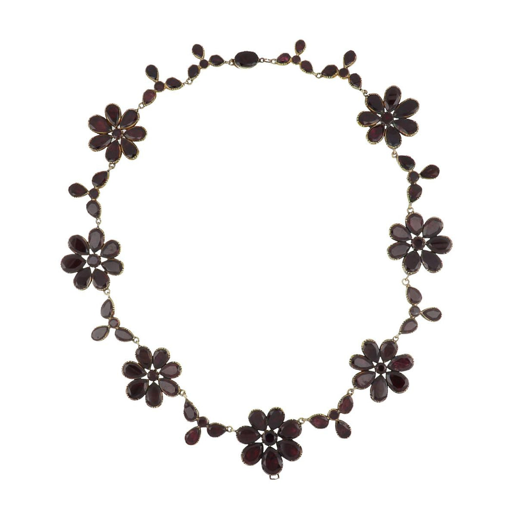 Georgian 15K Garnet Flower Collar Necklace