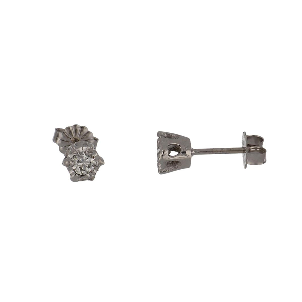 Mid-Century 14K White Gold Diamond Stud Earrings