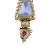 Load image into Gallery viewer, Vintage 1980s Bulgari 18K Gold Ruby and Sapphire Dangle Earrings
