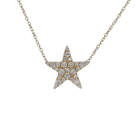 18K Gold Medium Affixed Diamond Star Pendant  Necklace