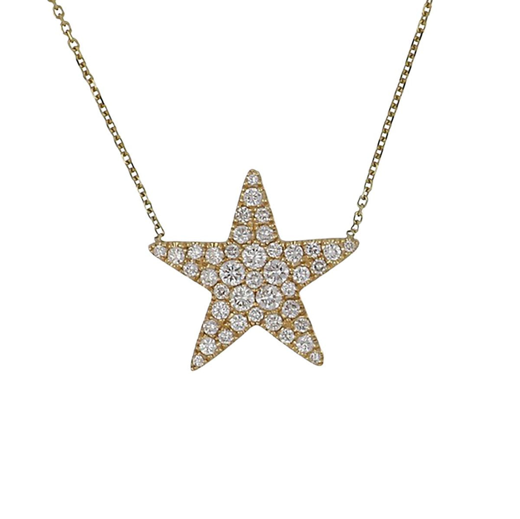 18K Gold Large Diamond Star Affixed Pendant Necklace