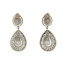 Load image into Gallery viewer, Estate 18K Two-Tone Gold Diamond and Pearl Drop Earrings
