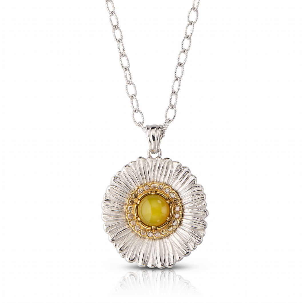 Buccellati Sterling Silver Yellow Agate and Diamond Pendant Necklace