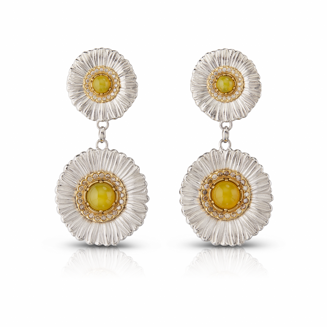 Buccellati Sterling Silver Yellow Agate and Diamond Pendant Earrings