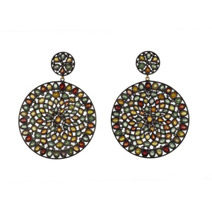 Sterling Silver Multi-colored Treated Sapphire Disc Earrings