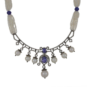 Sterling Silver Pearl, Tanzanite and Diamond Jewelry Suite