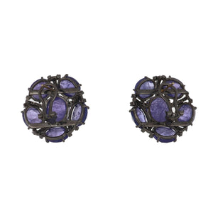 Sterling Silver Tanzanite Button Earrings with Diamonds