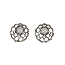 Load image into Gallery viewer, Sterling Silver Pearl and Diamond Cutout Earrings
