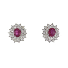 Load image into Gallery viewer, Estate Platinum Oval Ruby and Diamond Cluster Earrings
