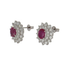 Load image into Gallery viewer, Estate Platinum Oval Ruby and Diamond Cluster Earrings
