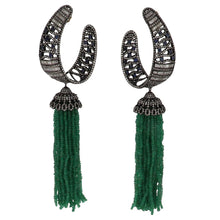 Load image into Gallery viewer, Sterling Silver Diamond, Sapphire and Emerald Tassel Earrings
