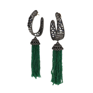 Sterling Silver Diamond, Sapphire and Emerald Tassel Earrings