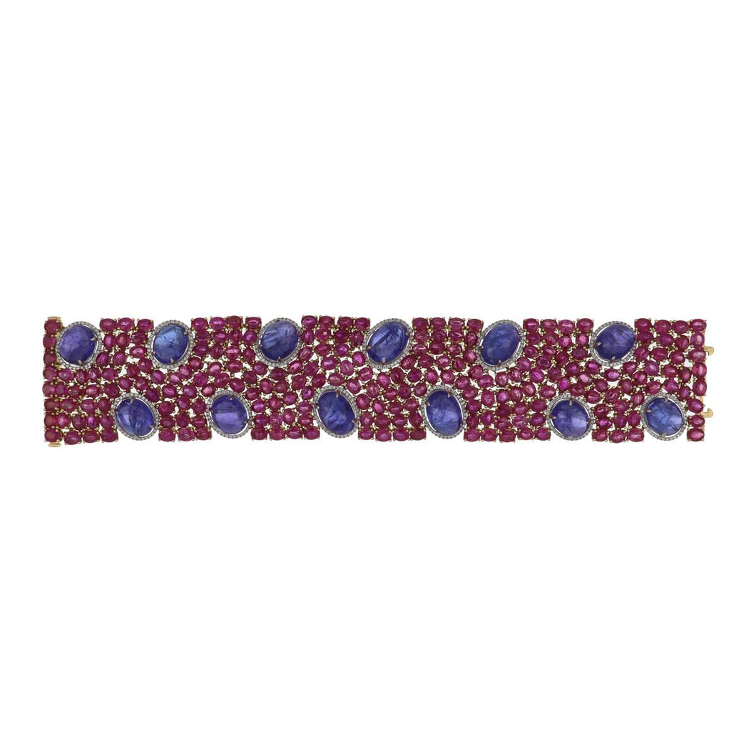 18K Two-Tone Gold Ruby, Tanzanite and Diamond Bracelet