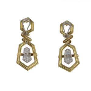 Vintage 1990s 18K Two-Tone Gold Geometric Earrings