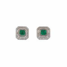 Load image into Gallery viewer, Estate Platinum Target Diamond and Emerald Earrings
