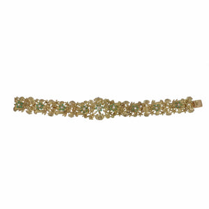 Mid-Century 18K Gold Emerald and Diamond Floral Bracelet
