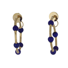 Load image into Gallery viewer, 18K Gold Lapis Bead Medium Hoop Earrings
