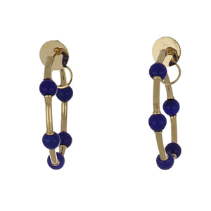 18K Gold Lapis Bead Medium Hoop Earrings