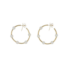 Load image into Gallery viewer, 18K Gold White Coral Bead Medium Hoop Earrings
