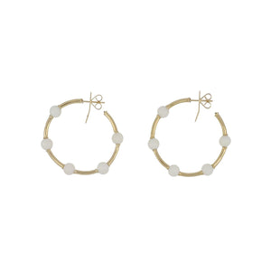18K Gold White Coral Bead Medium Hoop Earrings