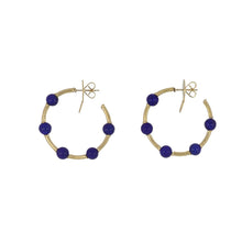 Load image into Gallery viewer, 18K Gold Lapis Bead Small Hoop Earrings
