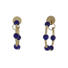 Load image into Gallery viewer, 18K Gold Lapis Bead Small Hoop Earrings
