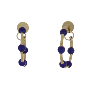 18K Gold Lapis Bead Small Hoop Earrings