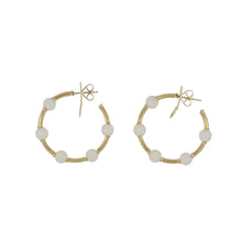 Load image into Gallery viewer, 18K  Gold White Coral Bead Small Hoop Earrings
