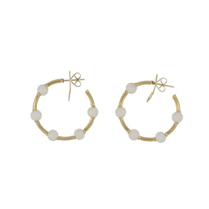 18K  Gold White Coral Bead Small Hoop Earrings