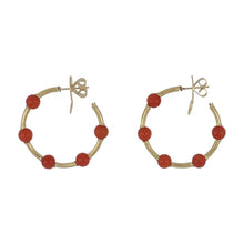 Load image into Gallery viewer, 18K Gold Coral Bead Small Hoop Earrings
