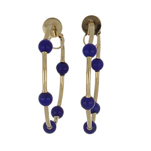 18K Gold Lapis Bead Large Hoop Earrings