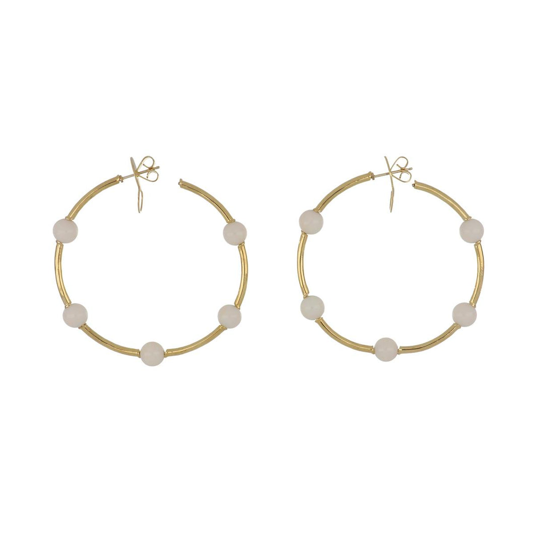 18K Gold White Coral Large Hoop Earrings