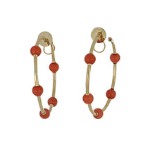 Load image into Gallery viewer, 18K Gold Coral Bead Large Hoop Earrings

