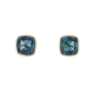 14K Gold Blue Topaz Stud Earrings