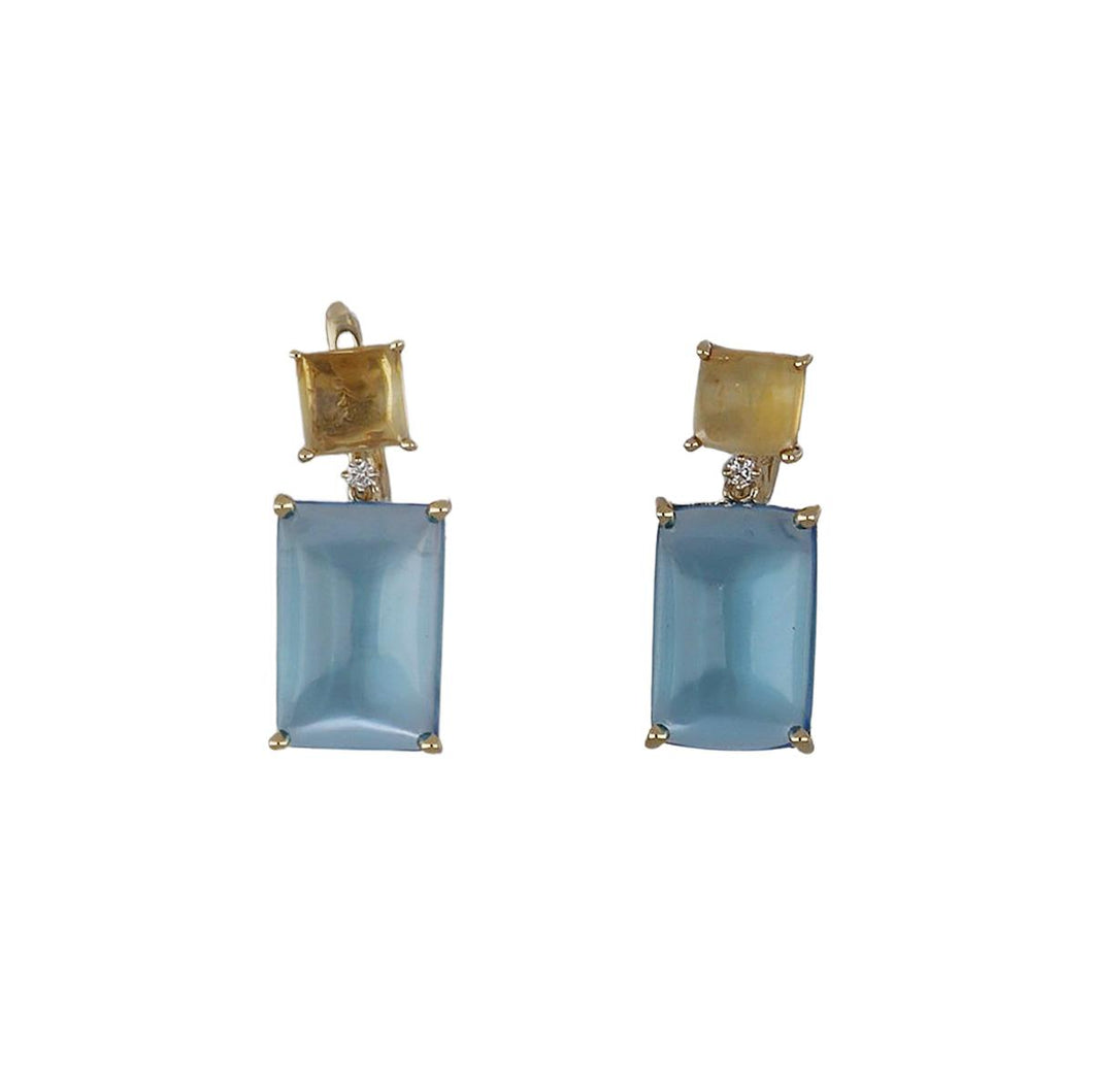 14K Gold Citrine and Blue Topaz Drop Earrings