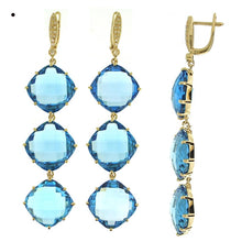 Load image into Gallery viewer, 14K Gold Blue Topaz Triple Drop Earrings
