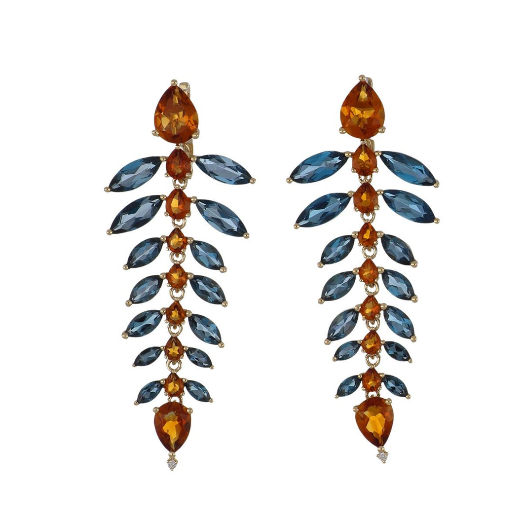14K Gold Blue Topaz and Citrine Fish Scale Earrings