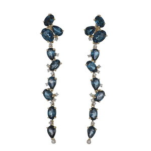14K Gold Blue Topaz Drop Earrings with Diamonds