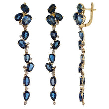 Load image into Gallery viewer, 14K Gold Blue Topaz Drop Earrings with Diamonds
