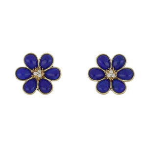 18K Gold Lapis Flower Earrings