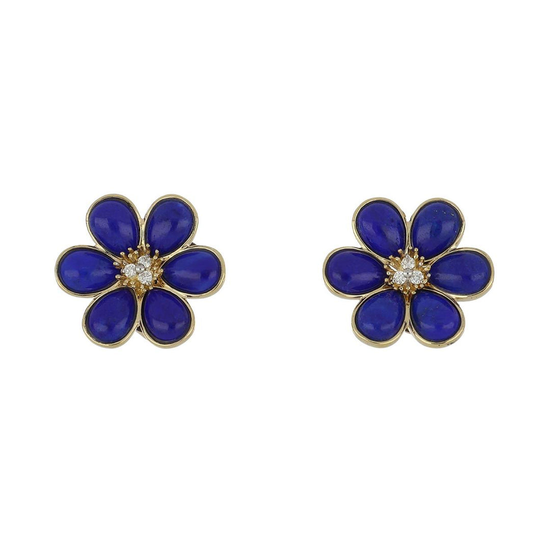 18K Gold Lapis Flower Earrings