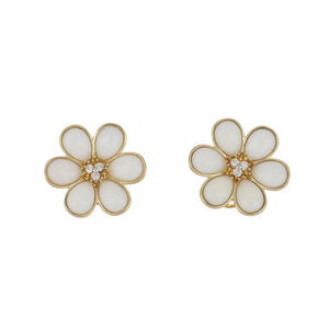 18K Gold White Coral Flower Earrings