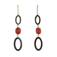 Load image into Gallery viewer, Aletto Brothers 18K Gold Coral and Black Enamel Drop Earrings
