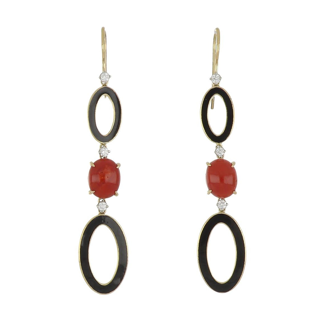 Aletto Brothers 18K Gold Coral and Black Enamel Drop Earrings