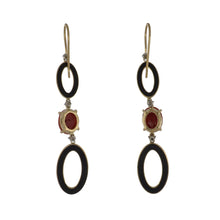 Load image into Gallery viewer, Aletto Brothers 18K Gold Coral and Black Enamel Drop Earrings
