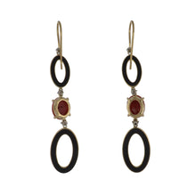 Load image into Gallery viewer, Aletto Brothers 18K Gold Coral and Black Enamel Drop Earrings
