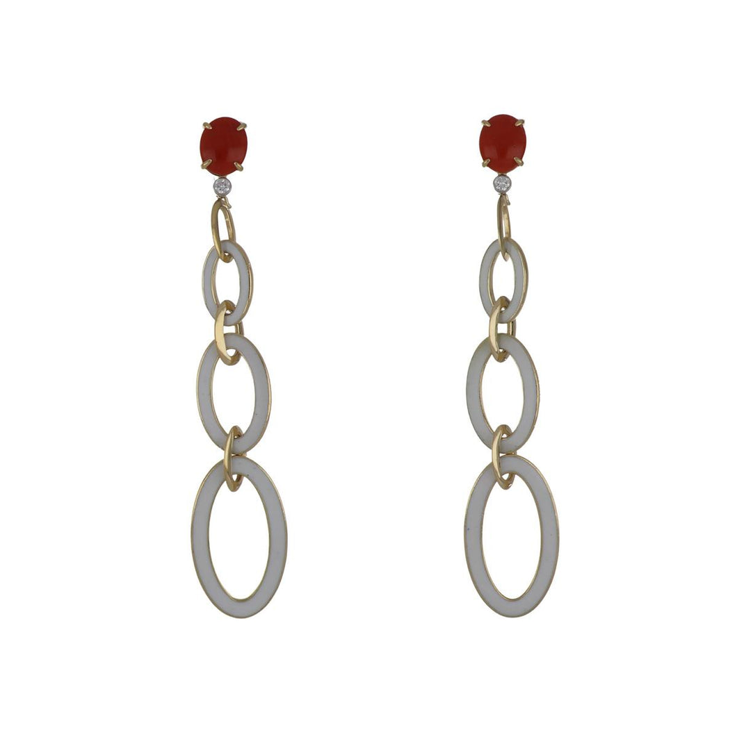 Aletto Brothers 18K Gold Coral and White Enamel Drop Earrings