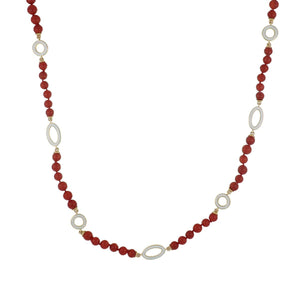 Aletto Brothers 18K Gold Coral Bead and White Enamel Necklace