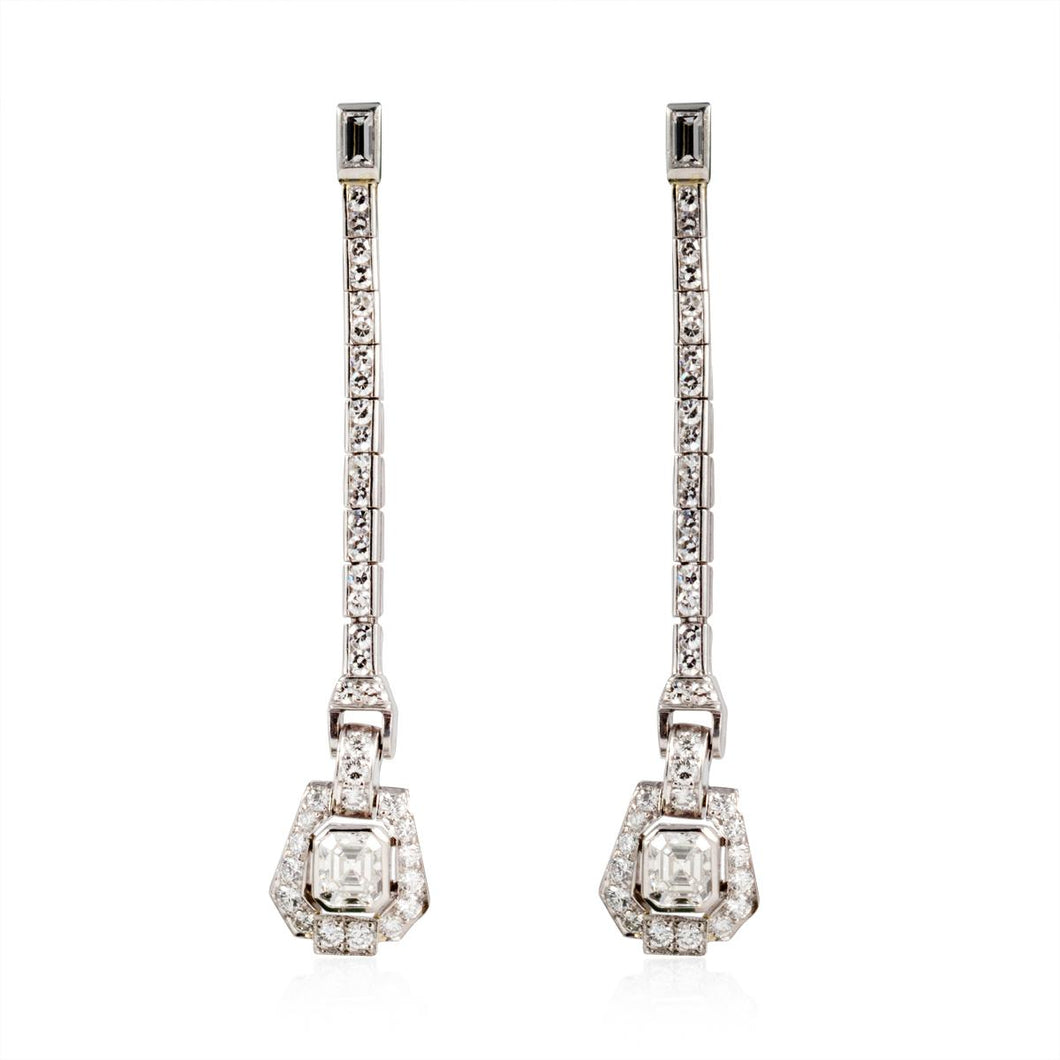 Art Deco Diamond Dangle Platinum Earrings