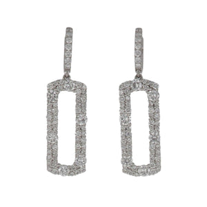 18K White Gold Diamond Rectangle Drop Earrings